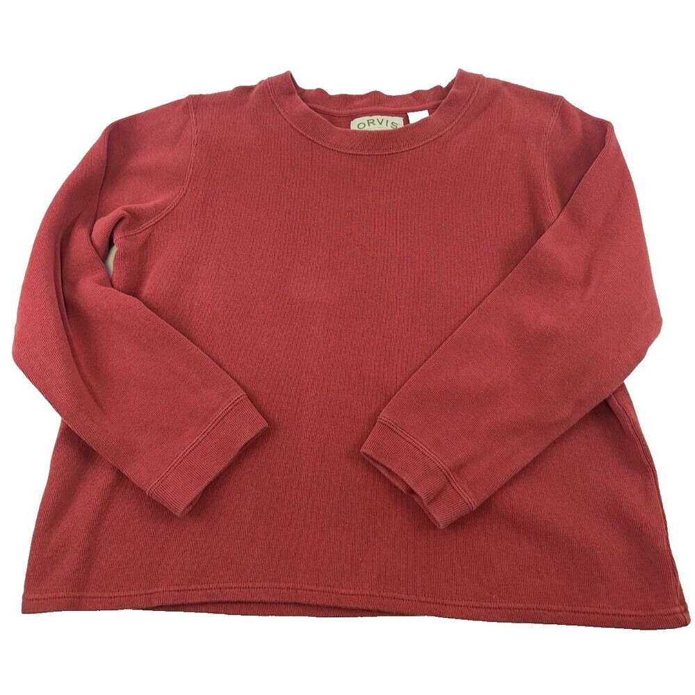 Orvis‎ Pullover Sweatshirt Ribbed Cotton Sweater Red Pink Boatneck Womens Large
